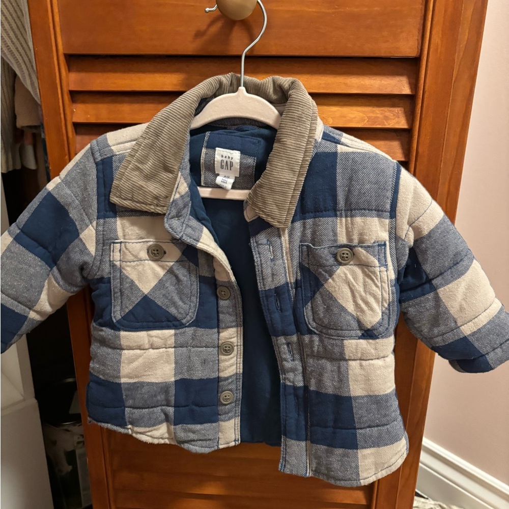 GAP Kids Navy and Beige Plaid Puffer Jacket